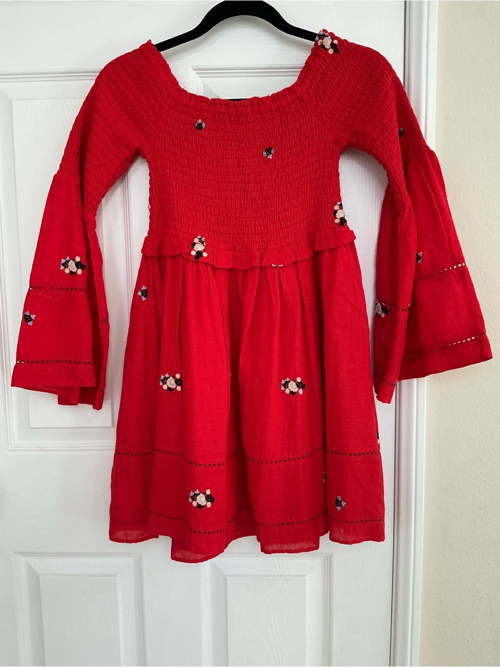 Free People Red Smocked Floral-Accent Girls' Dress